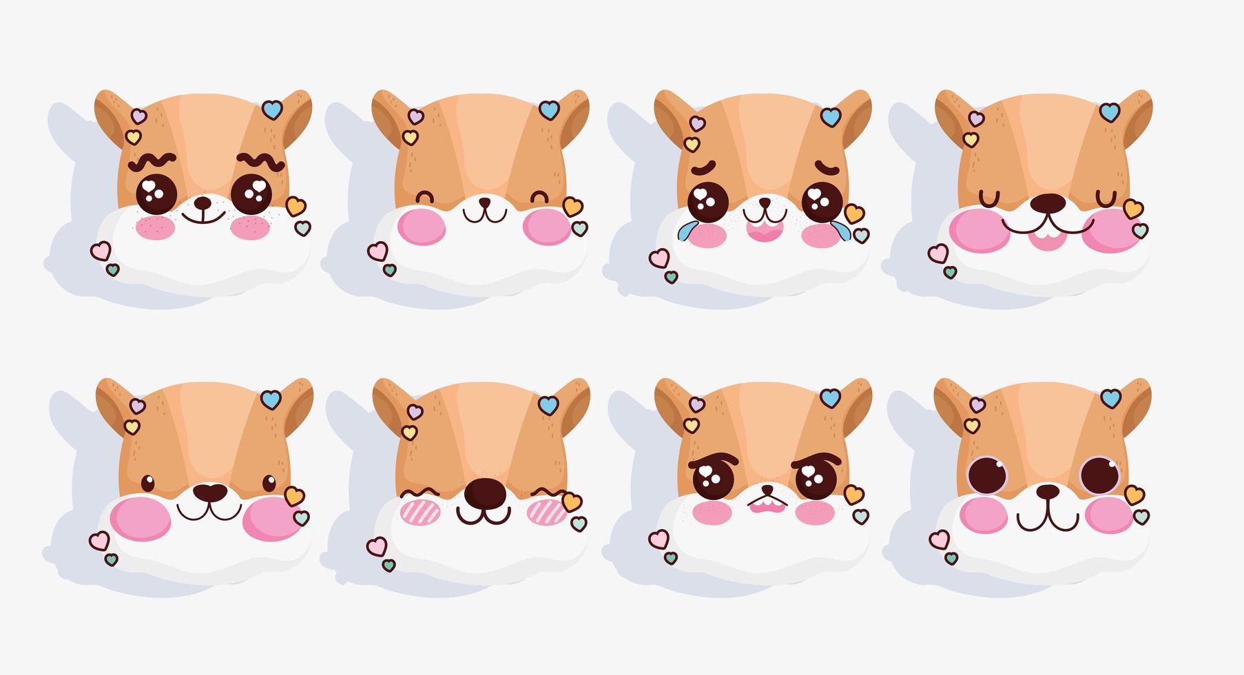 Set of Kawaii fox emojis vector