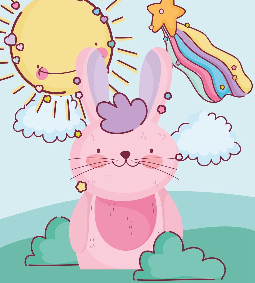 Happy pink rabbit outdoors  vector