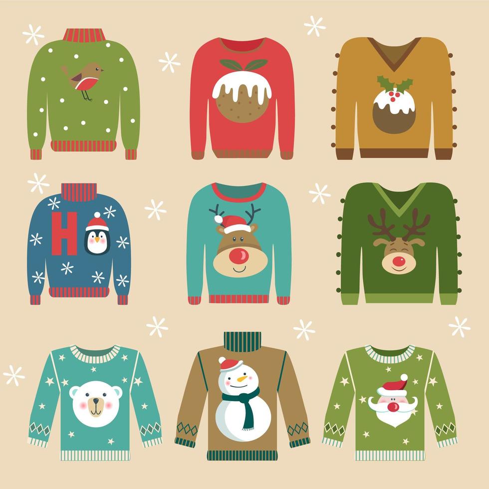 Christmas colourful sweater on jumper set vector