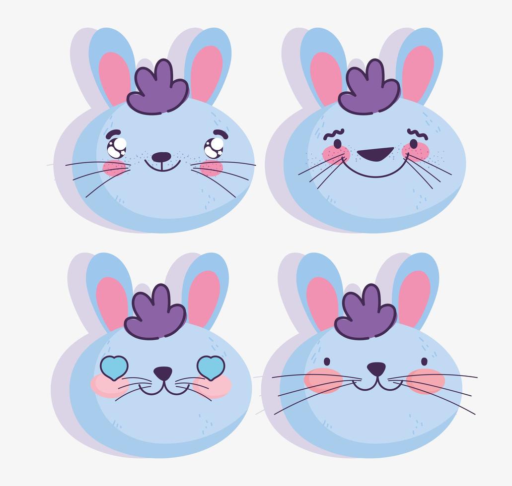 Set of blue rabbit emojis vector