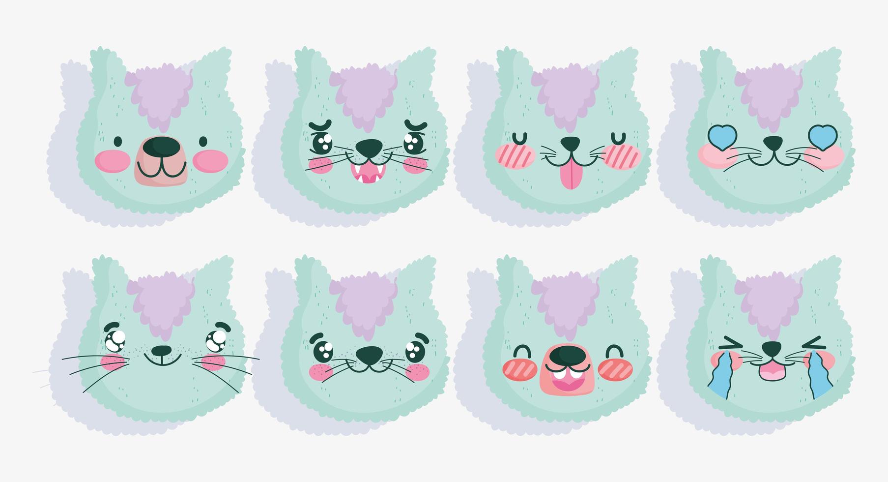 Set of green cat emojis vector