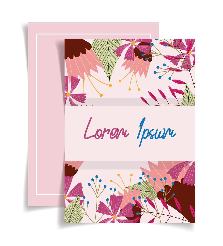 Pink greeting card floral template vector