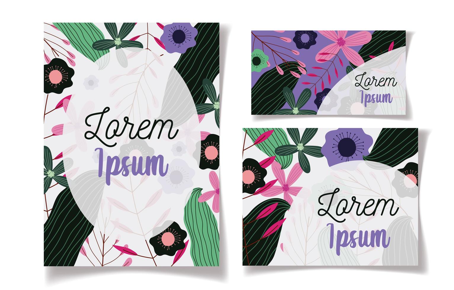 Flower and foliage stationery pack vector