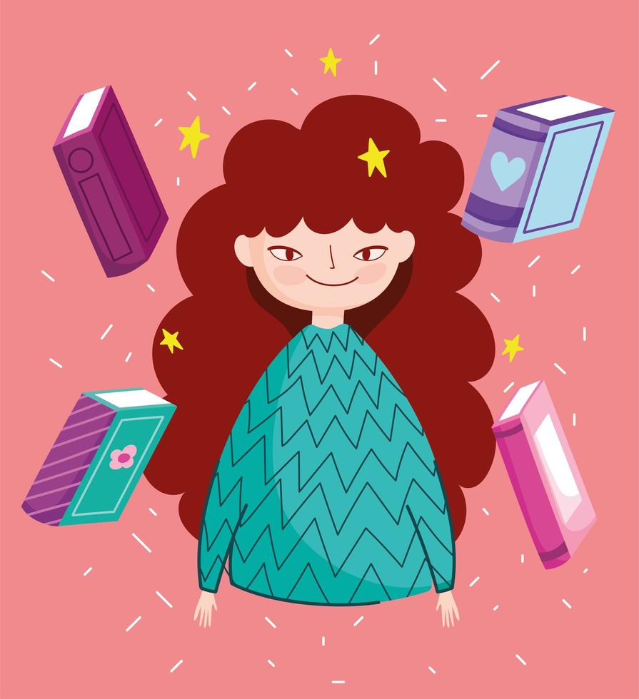 chica morena con libros vector