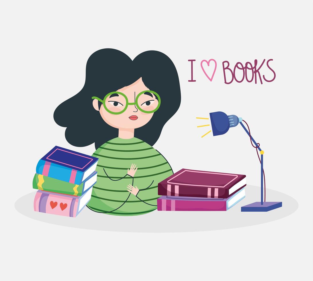 Serious girl who loves books vector