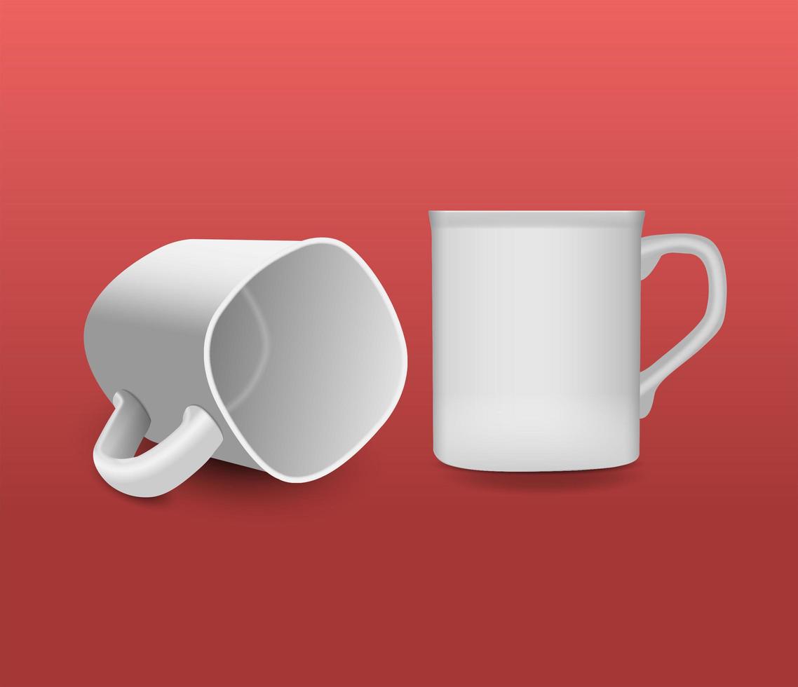 White coffee mug set on red vector