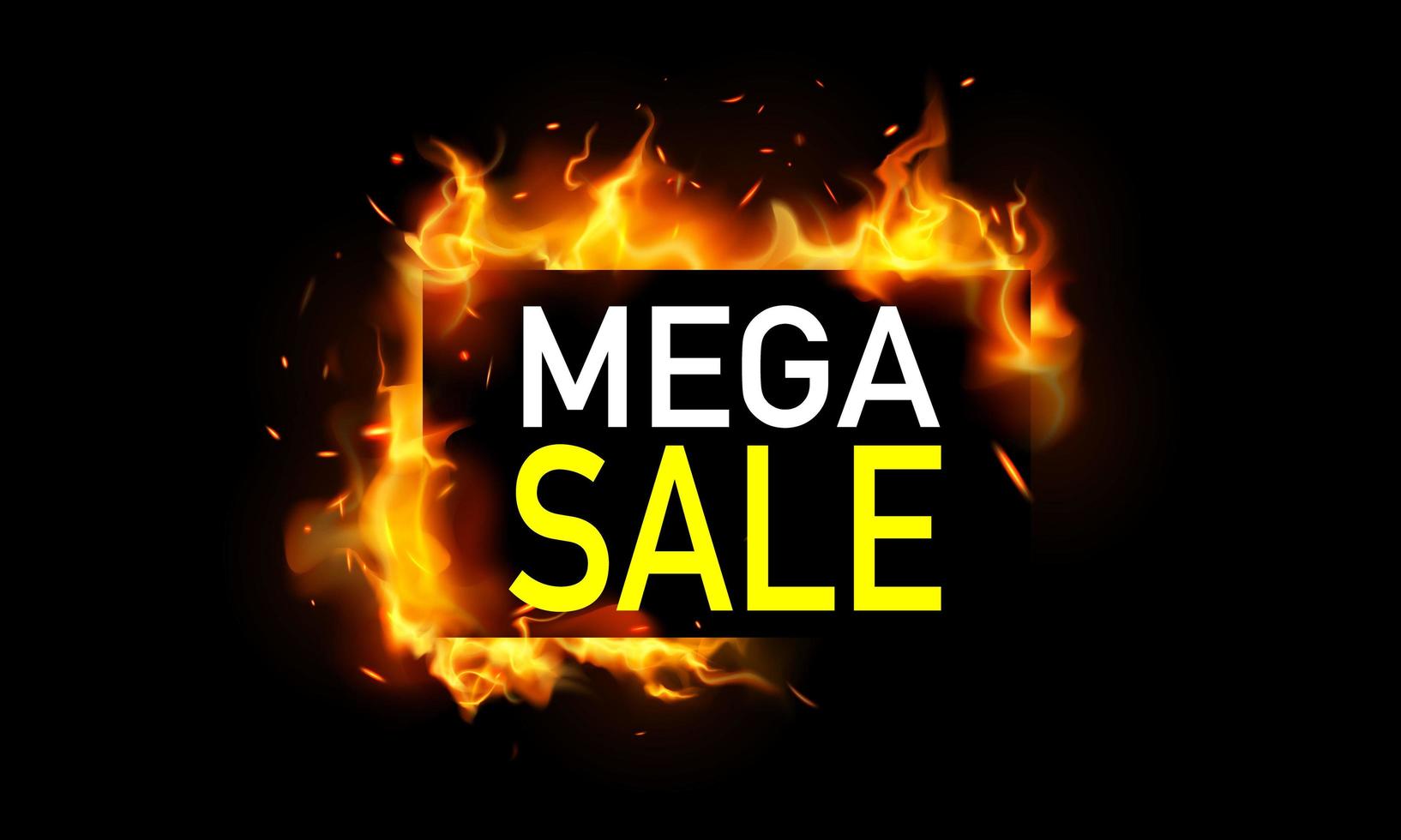 Mega sale banner with flames vector