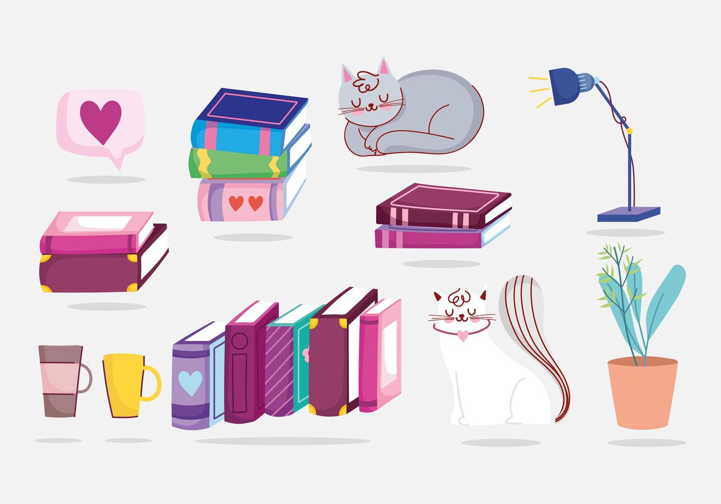 paquete de libros y gatos vector