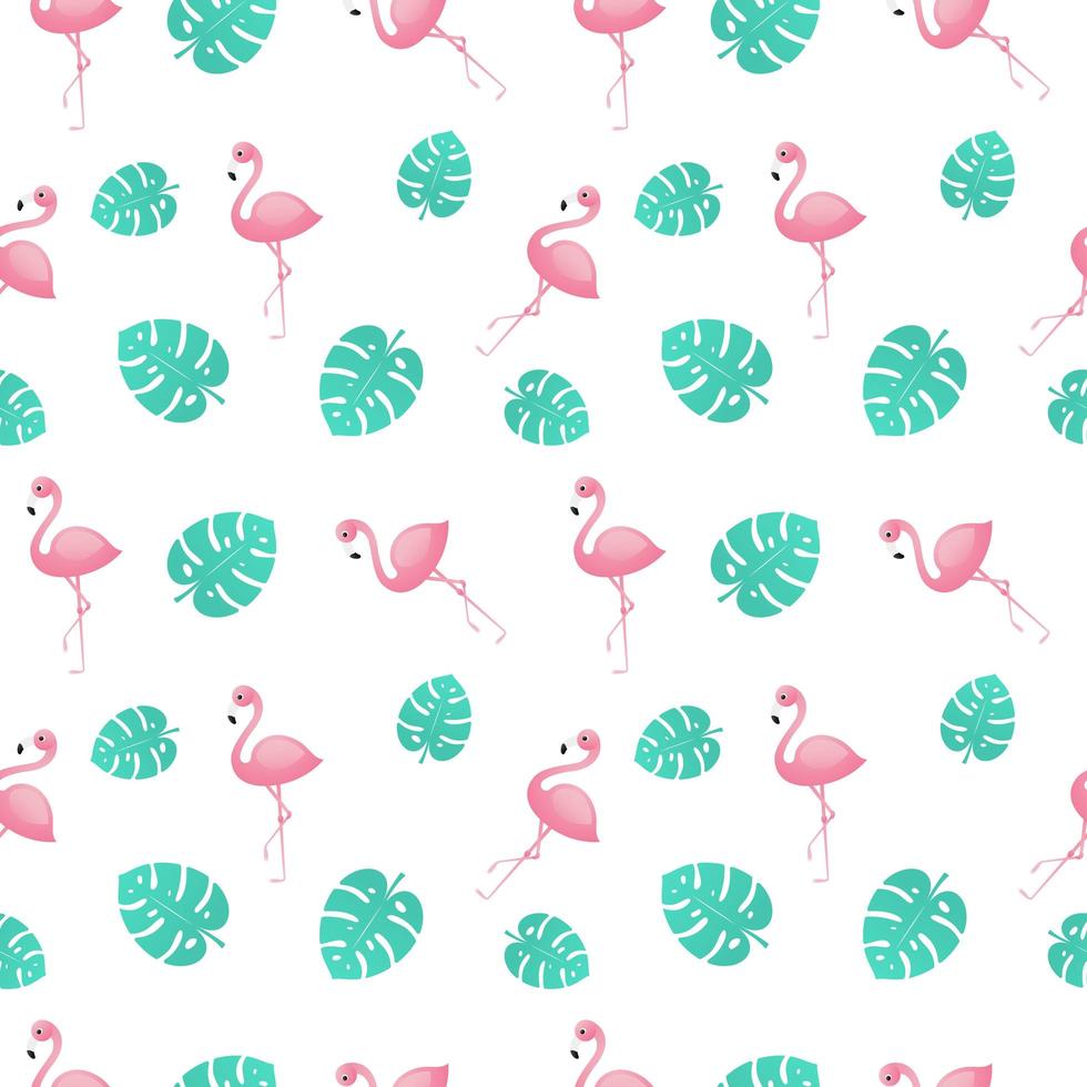 Pink flamingos with jungle leaves seamless pattern vector