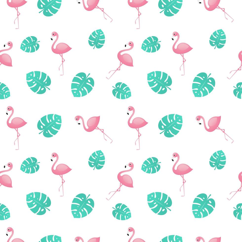 flamencos rosados con selva hojas de patrones sin fisuras vector