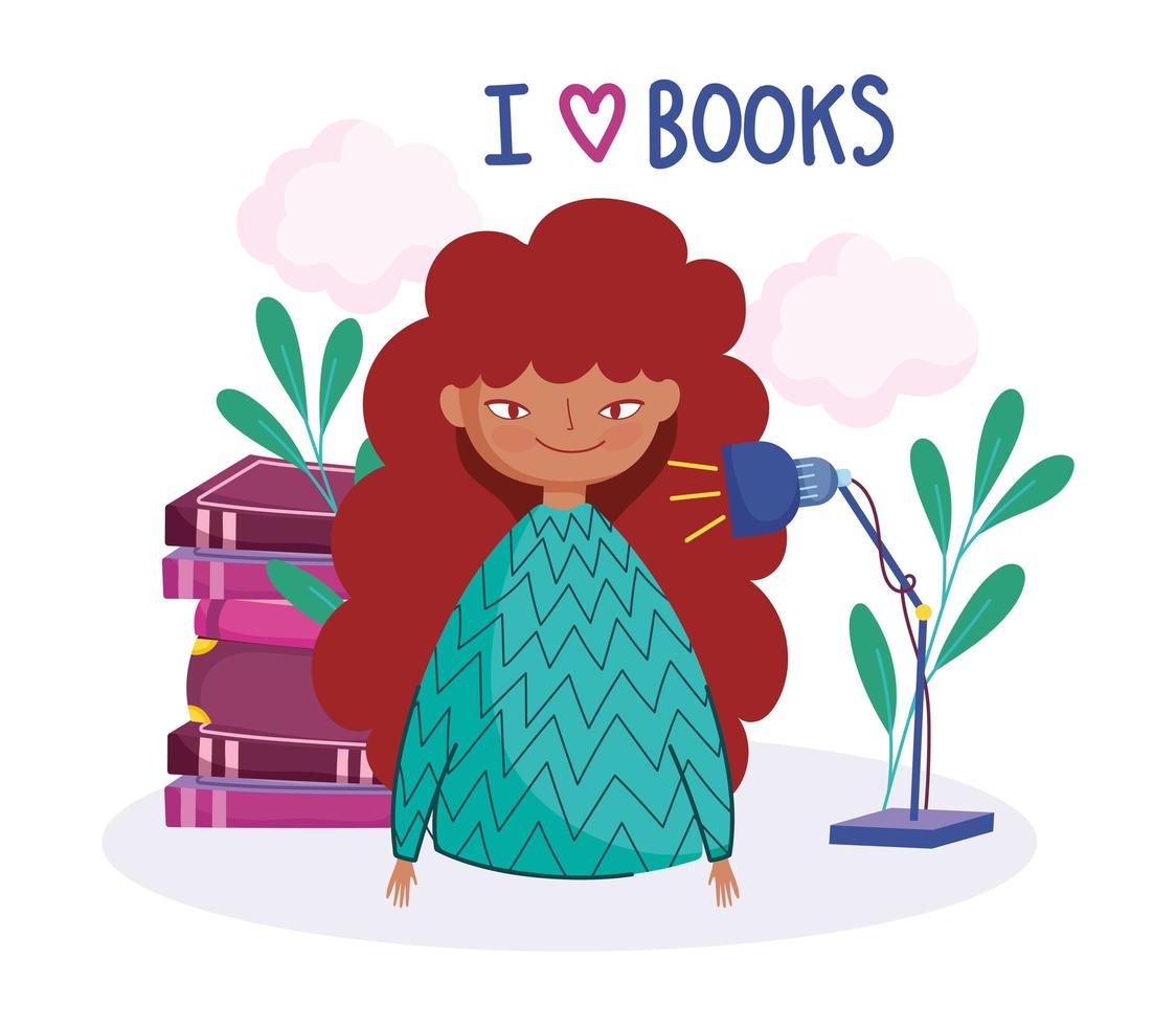 Young girl who loves books vector