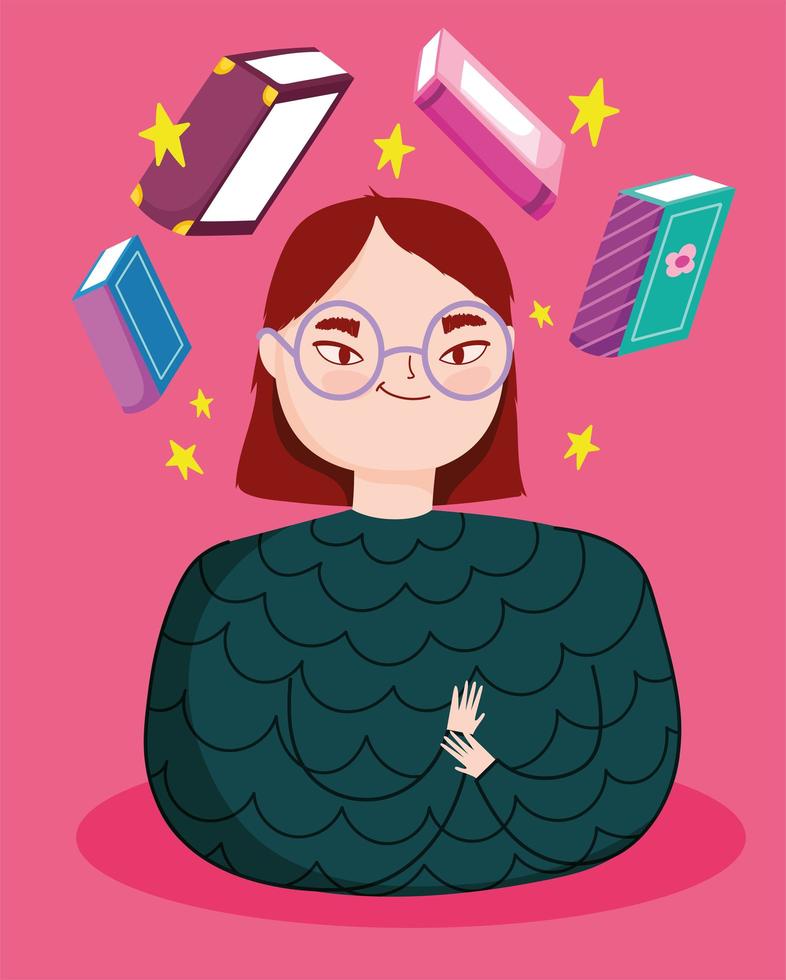 mujeres jóvenes con libros flotantes vector