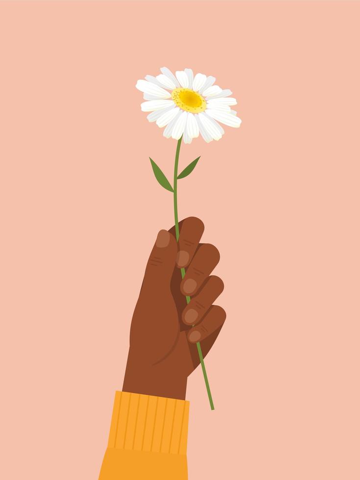 Black Hand Holding White Flower vector