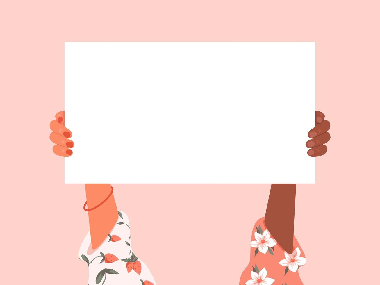 Multiracial Female Hands Holding Placard vector