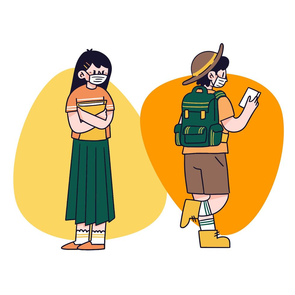 Young people wearing masks  vector