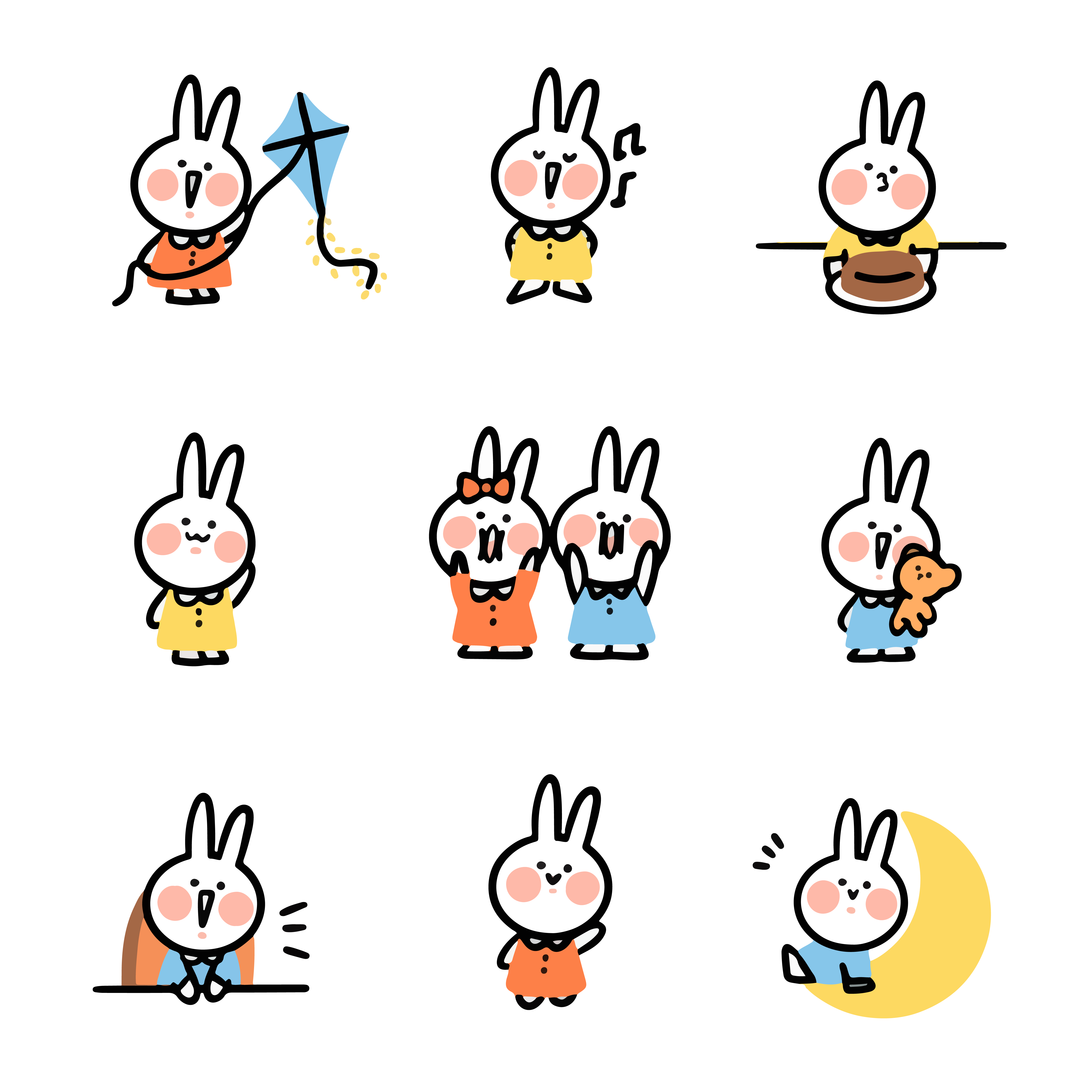 Cute Rabbit Doodle Sticker Set 1234785 Vector Art at Vecteezy