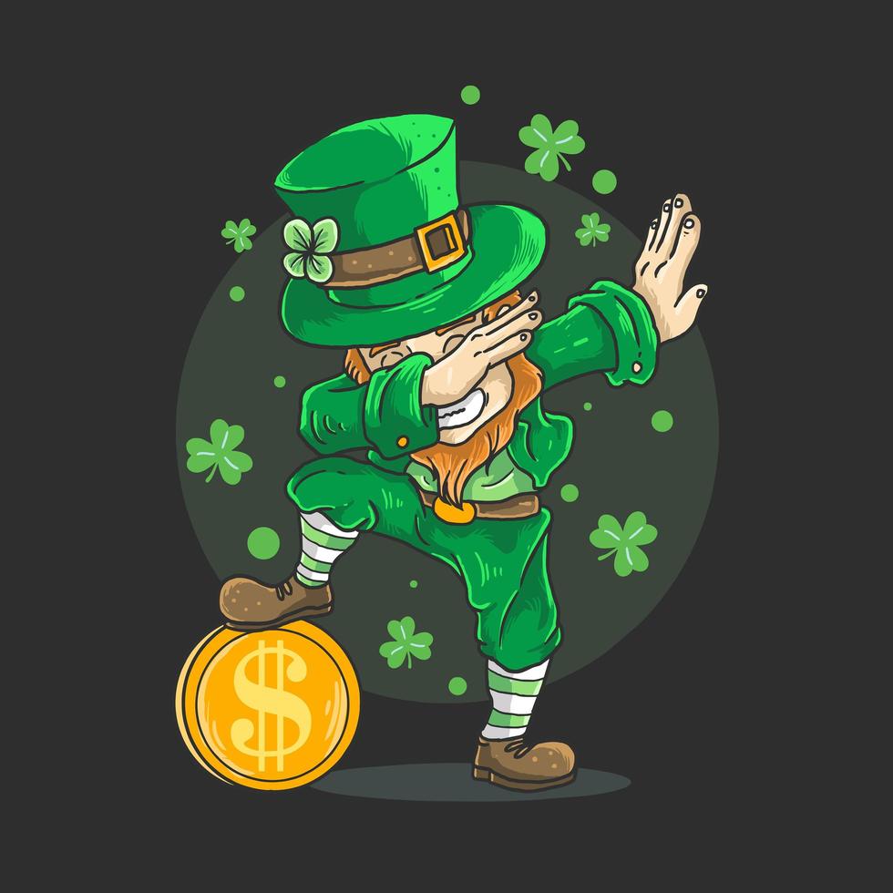 Cute dabbing leprechaun and shamrocks vector