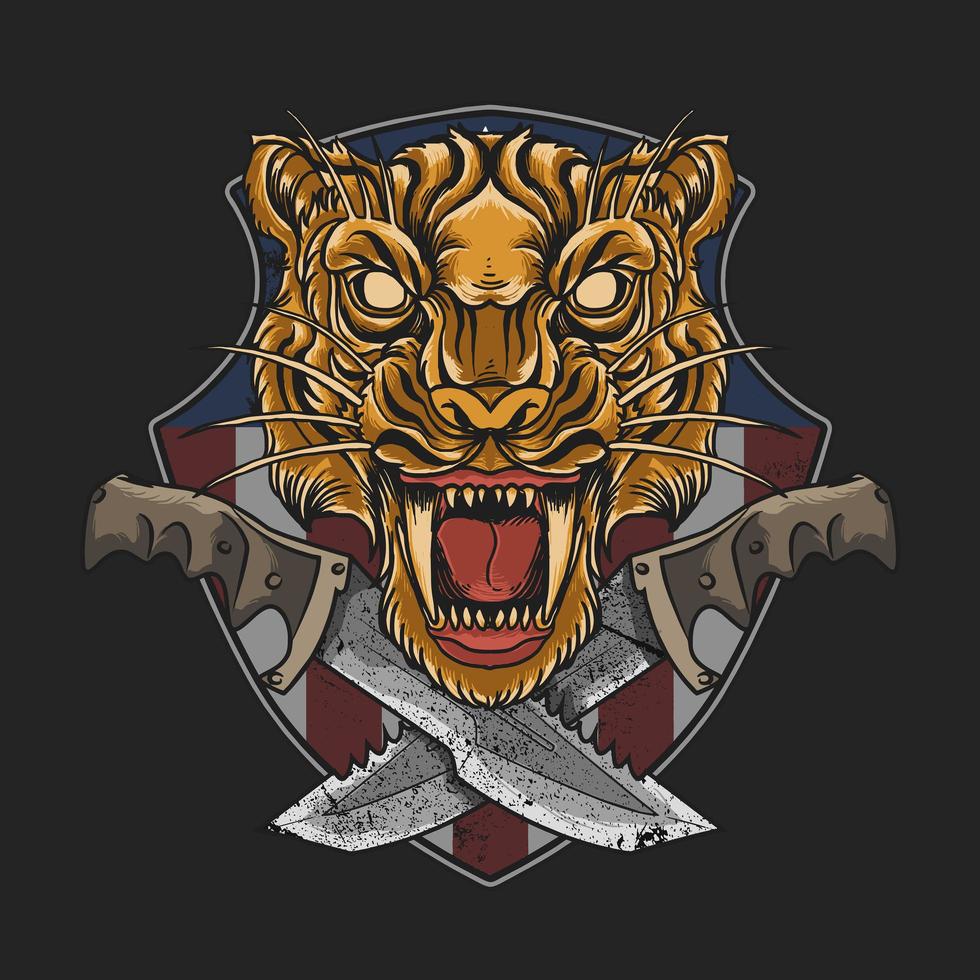 Emblem of tiger head with crossed daggers vector