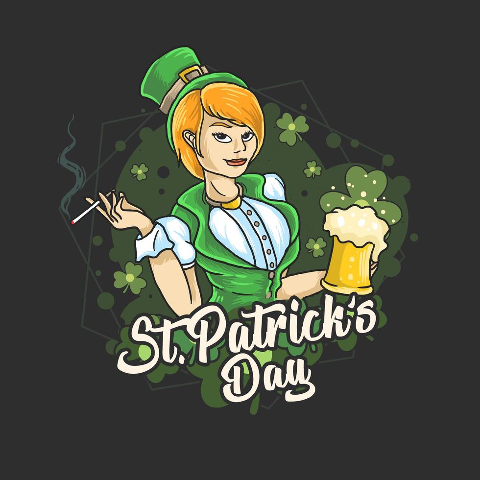 día de san patricio, dama, tenencia, cerveza vector