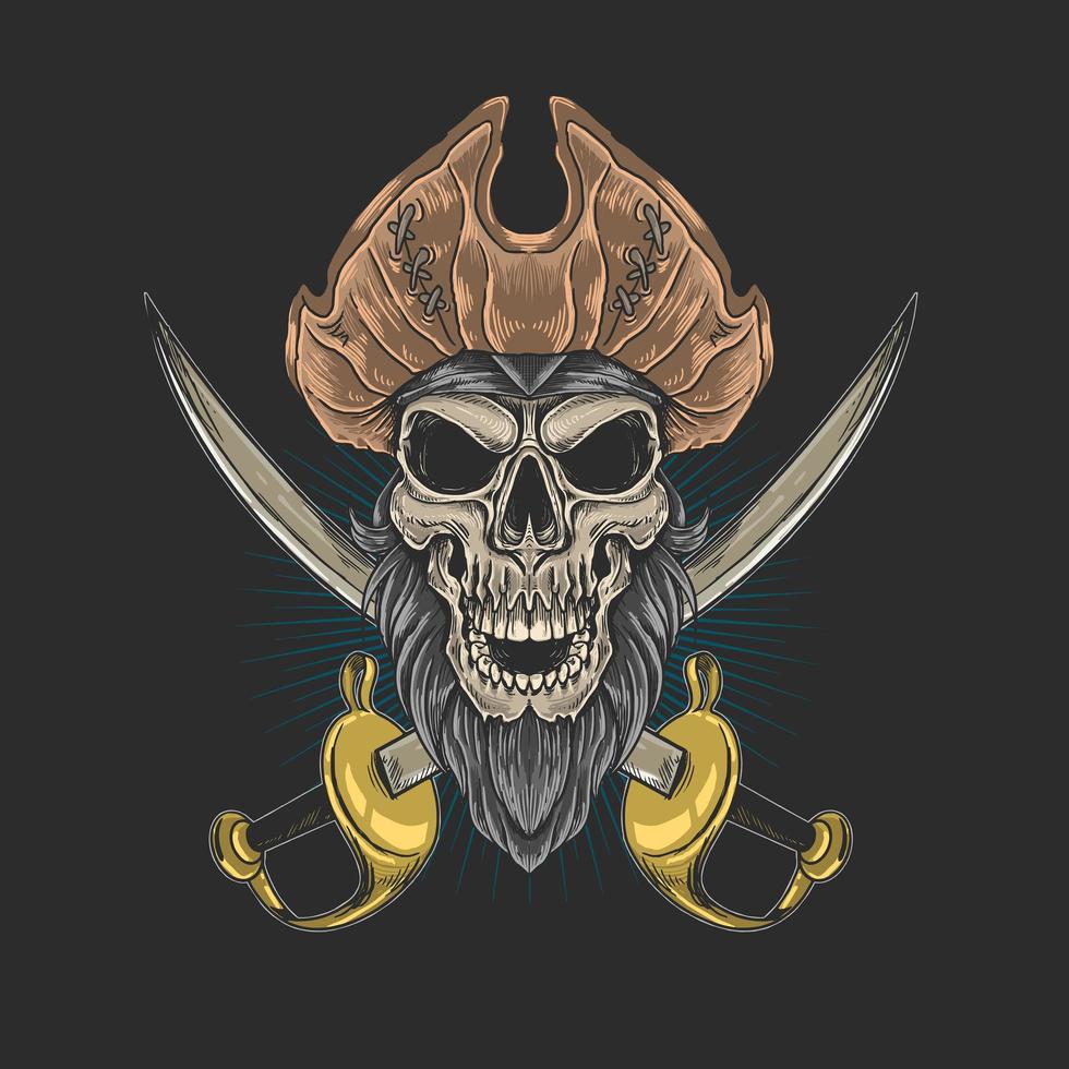 Pirate skull in front of crossed sabers vector