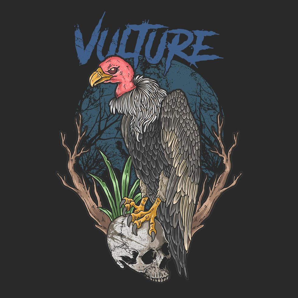 Vulture perched on skull vector