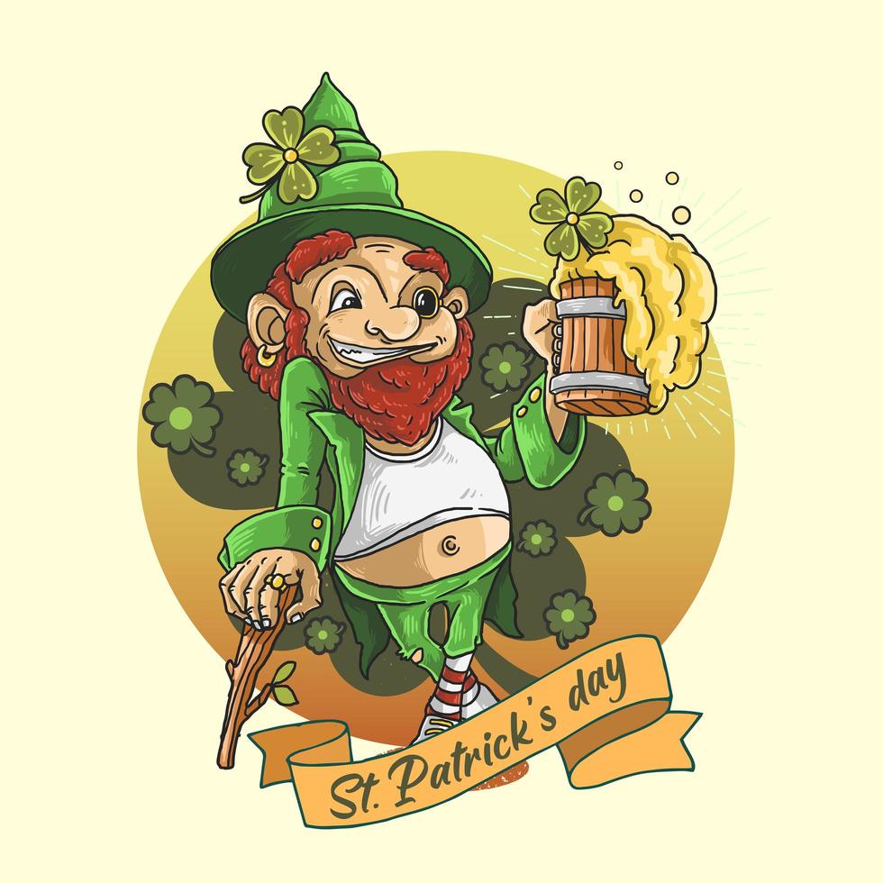 mascota del día de San Patricio con cerveza vector