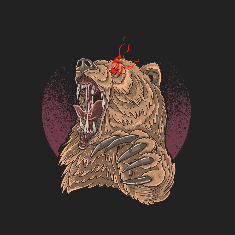 Angry bear red eye and claws out vector