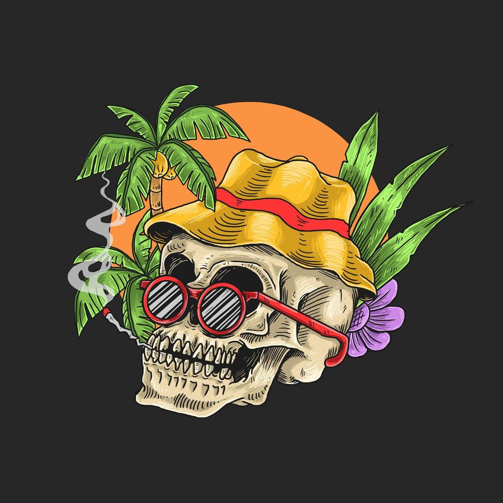 escalofriante cabeza de calavera tropical vector