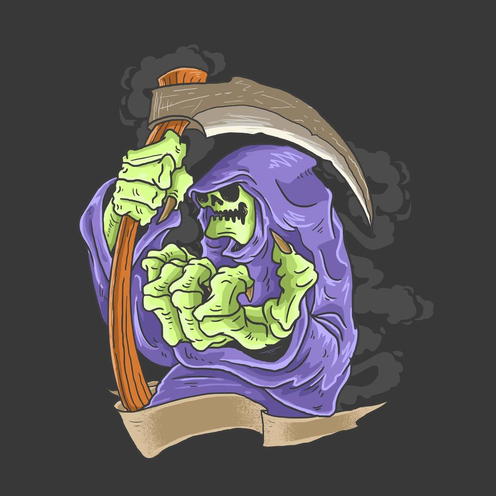 Hand drawn grim reaper with sickle vector