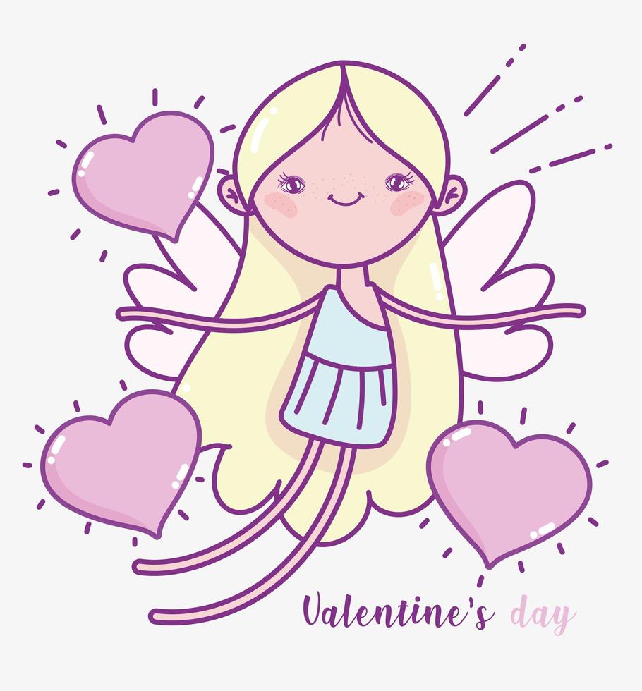 dia de san valentin niña angel con corazones vector