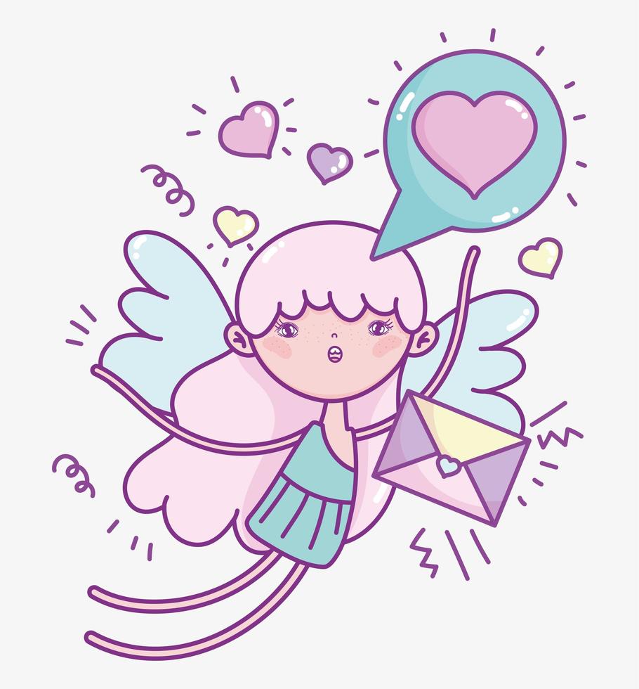 Angel girl with letter and hearts vector