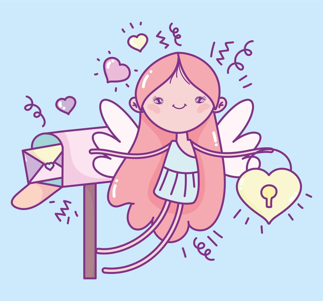 Valentine's Day Angel Girl with mailbox vector