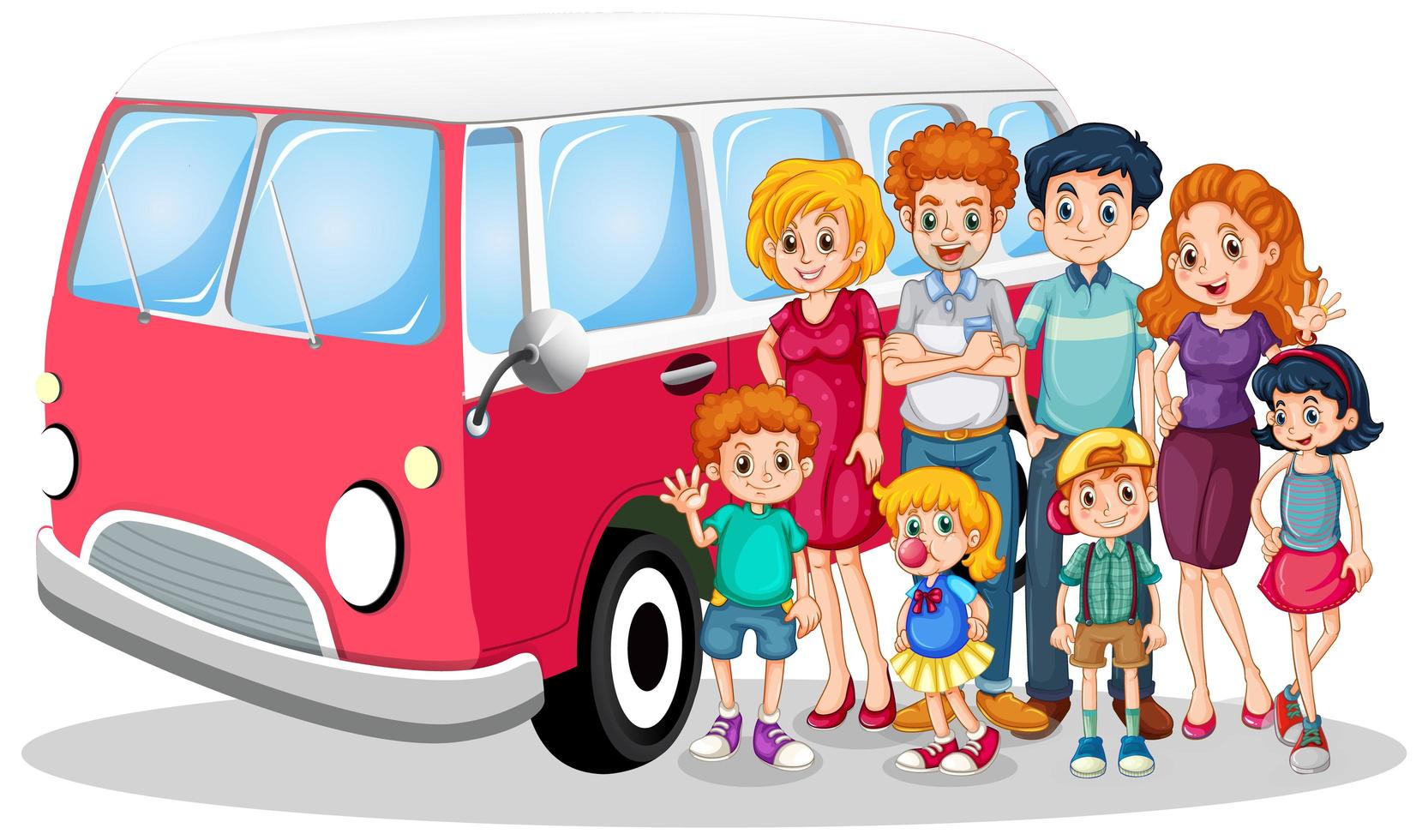 familia feliz frente a auto con niños vector