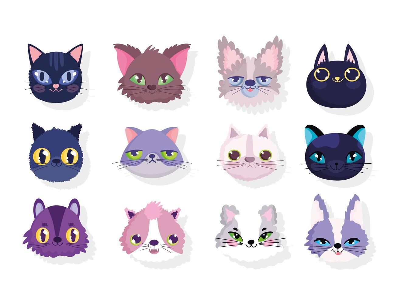 Assorted cute heads of cats vector