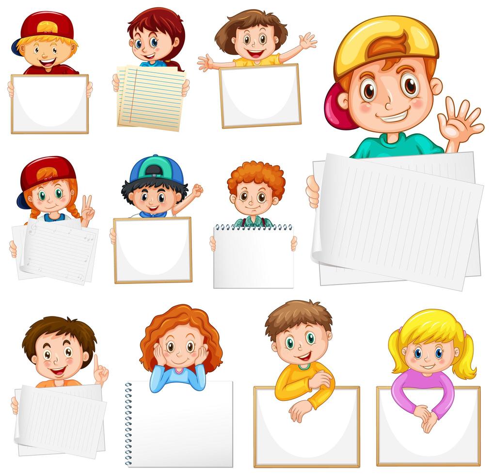 Blank sign template with many kids on white vector