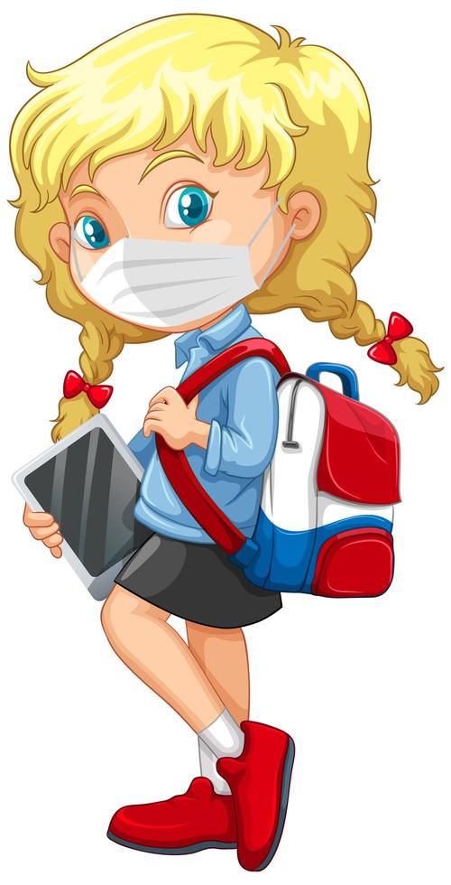 School girl wearing mask vector