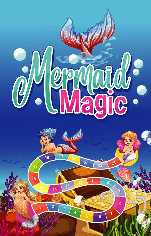 Game template design with mermaids and underwater scene vector