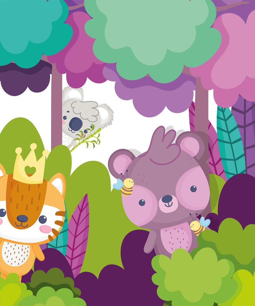 Cute animals in the forest vector