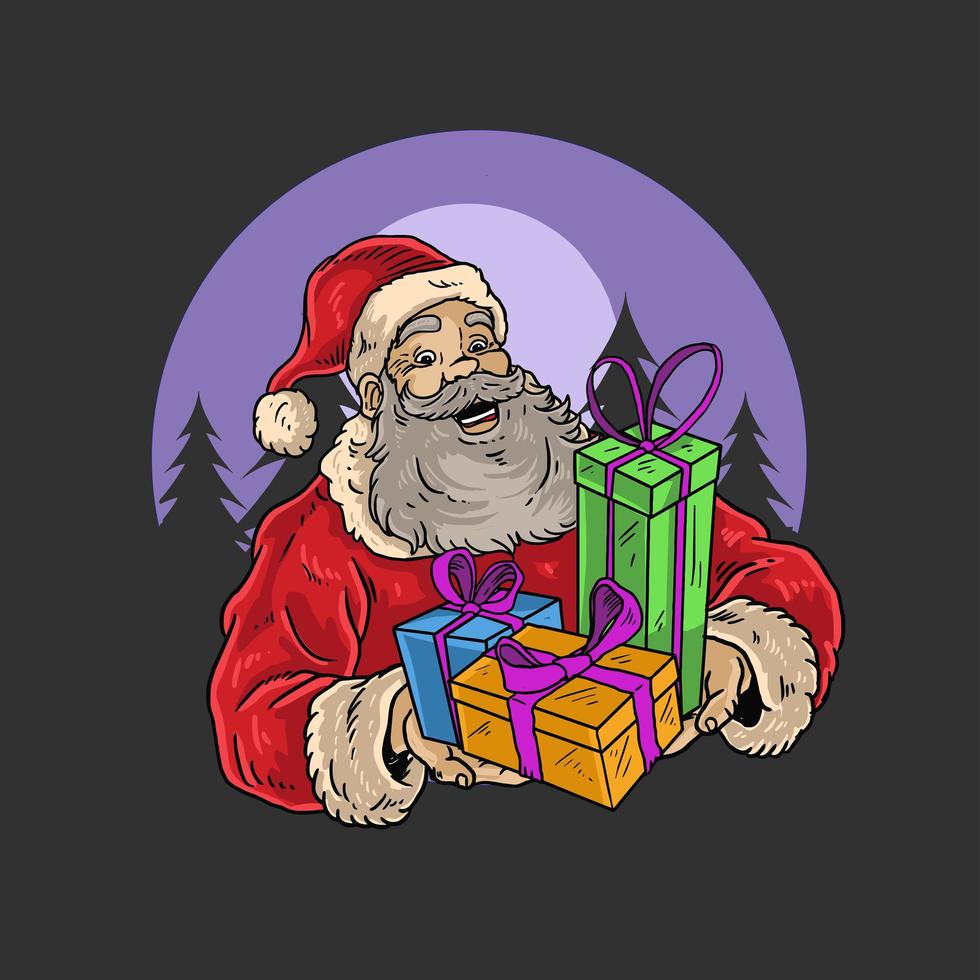 Santa Claus holding brightly colored gifts vector