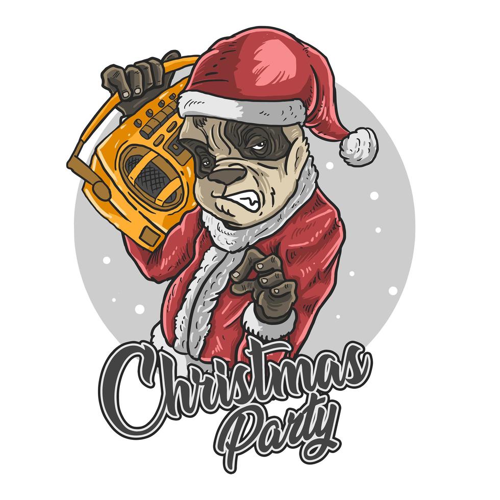 panda de santa claus con boombox vector