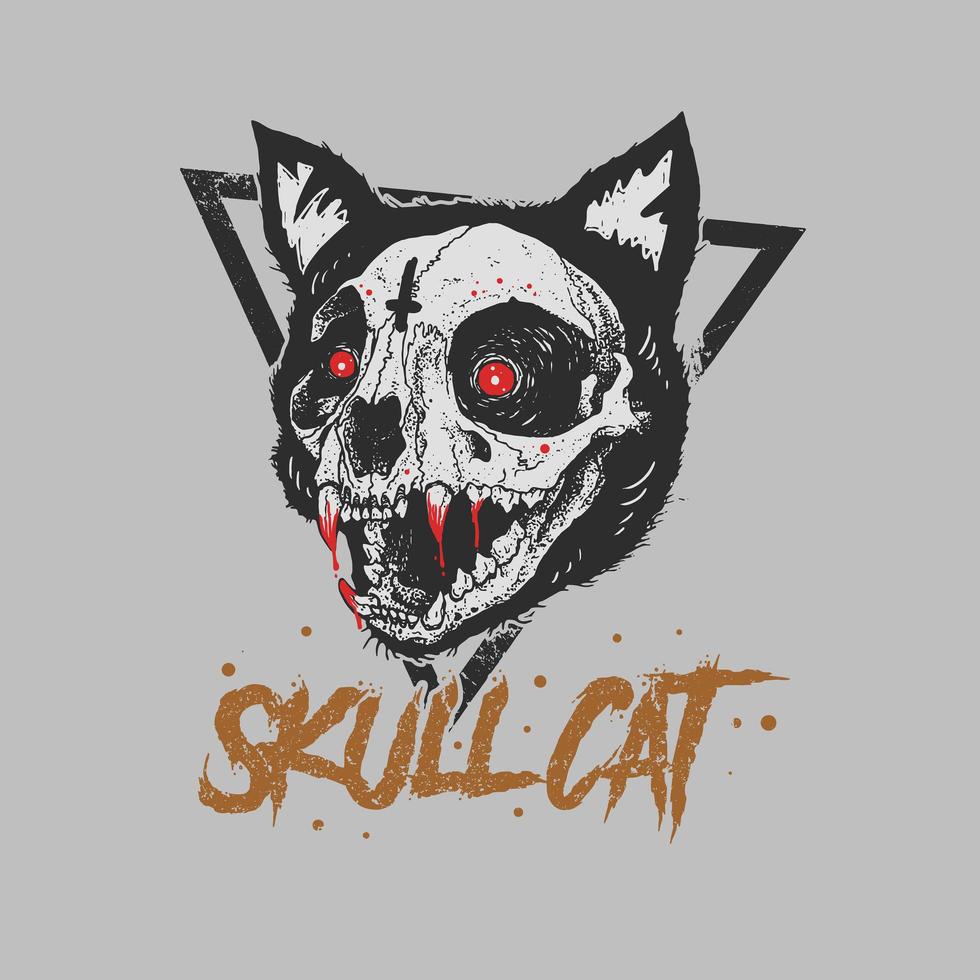 Skull cat grunge style t-shirt design vector