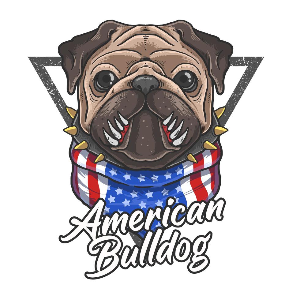 bulldog americano con pañuelo de bandera americana vector