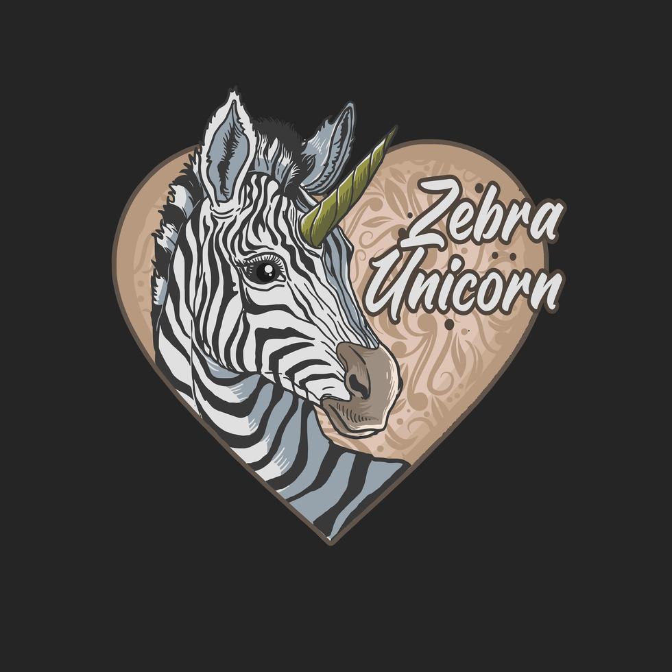 Zebra unicorn in patterned heart vector