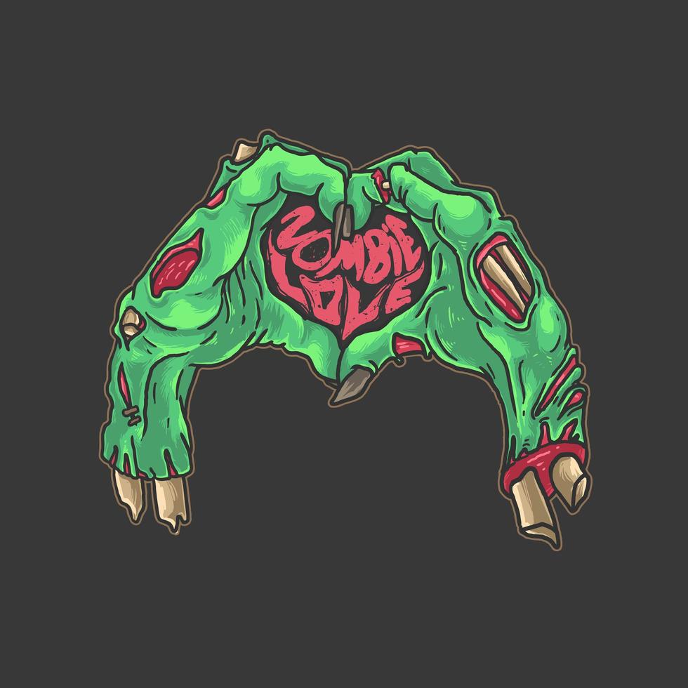 diseño de camiseta de símbolo de mano de amor de zombie valentine vector