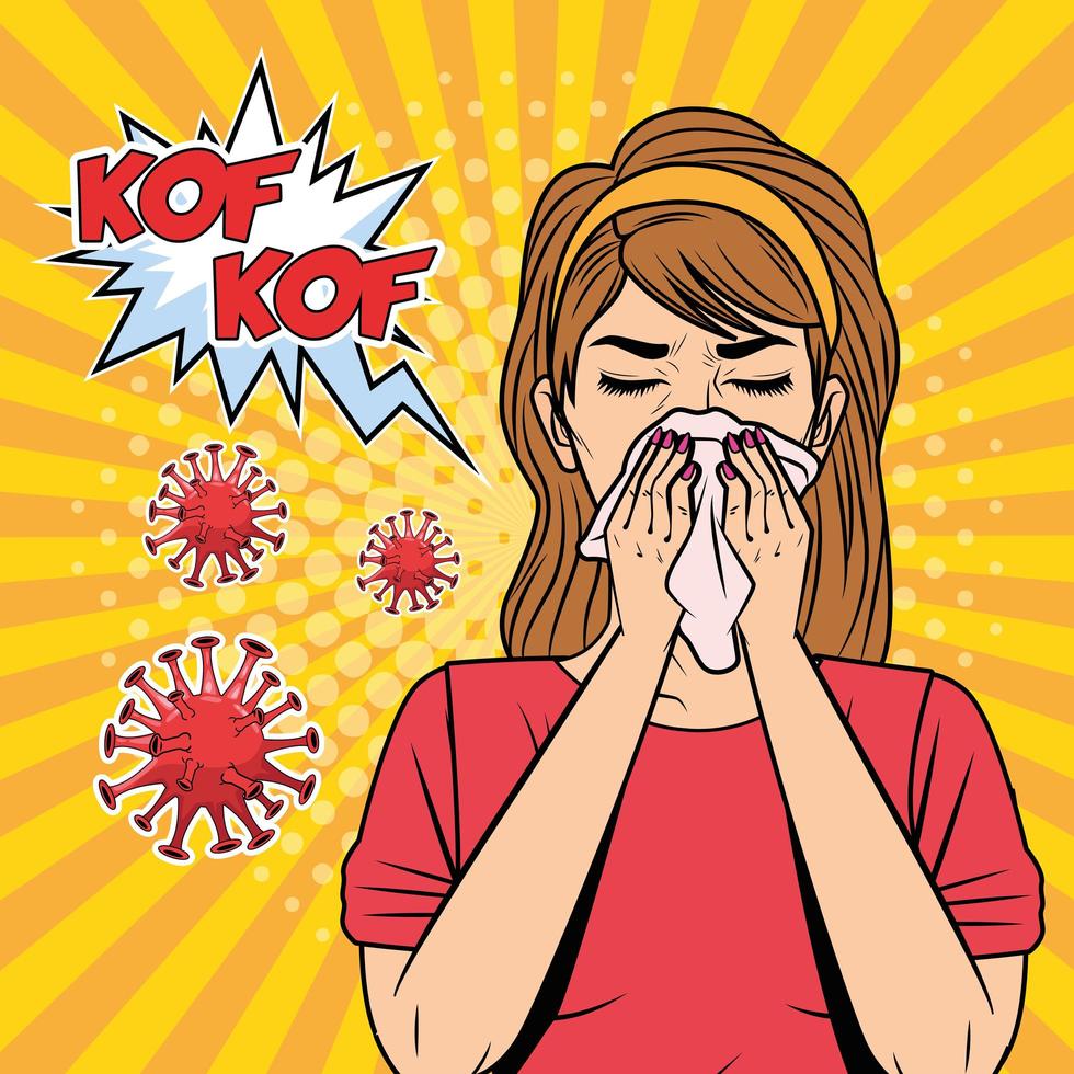 Woman Sick with flu or COVID-19 vector