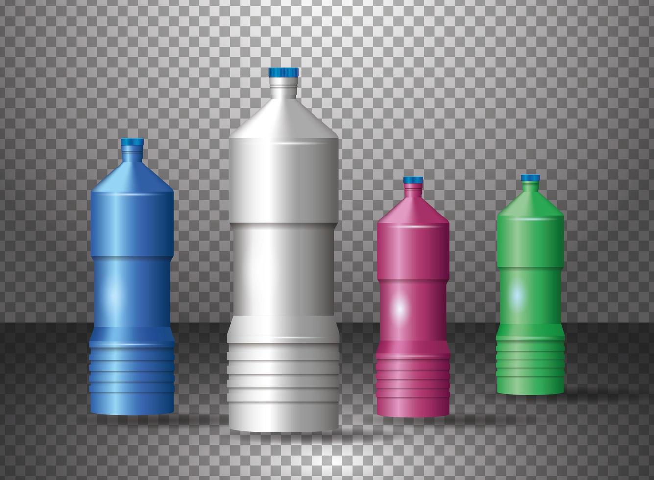 conjunto de varios productos de botellas de plástico de colores vector