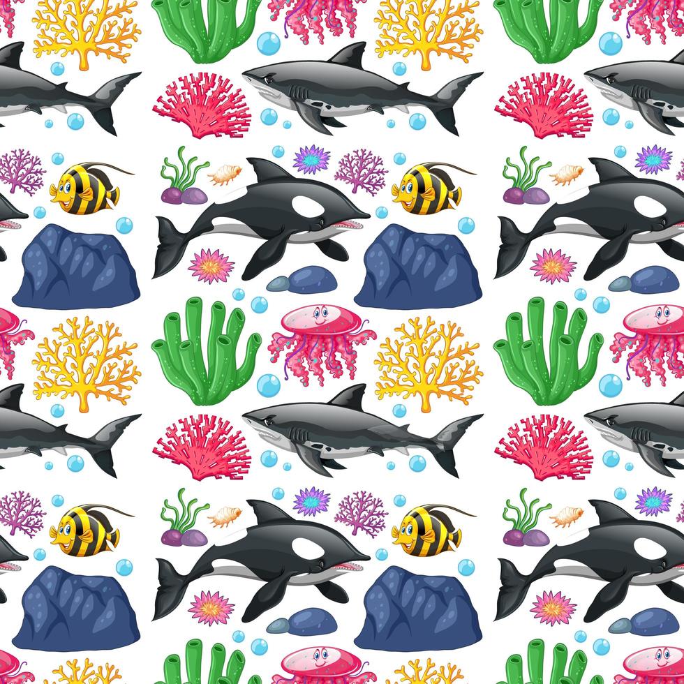 Seamless background design with cute sea creatures vector