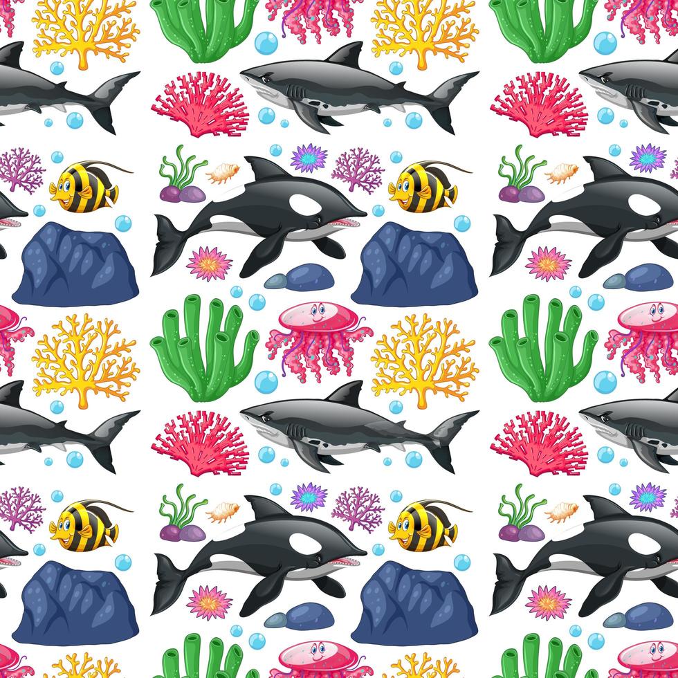 Seamless background design with cute sea creatures vector