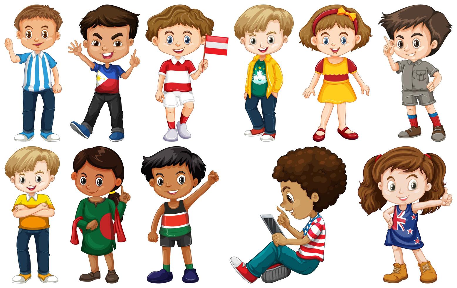 Set of kids from different countries vector