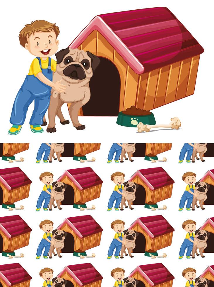 Seamless background with boy and dog vector